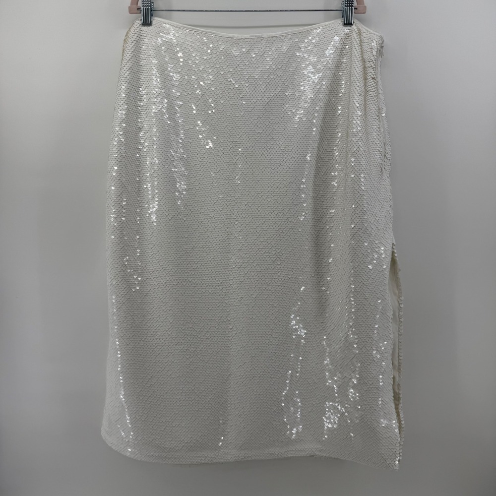 Abercrombie & Fitch White Sequin Midi Skirt Side Slit XLP New